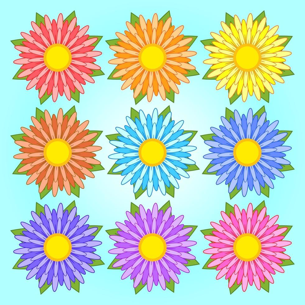 conjunto de flores aisladas de colores planos. ilustración vectorial. adecuado para el diseño. vector