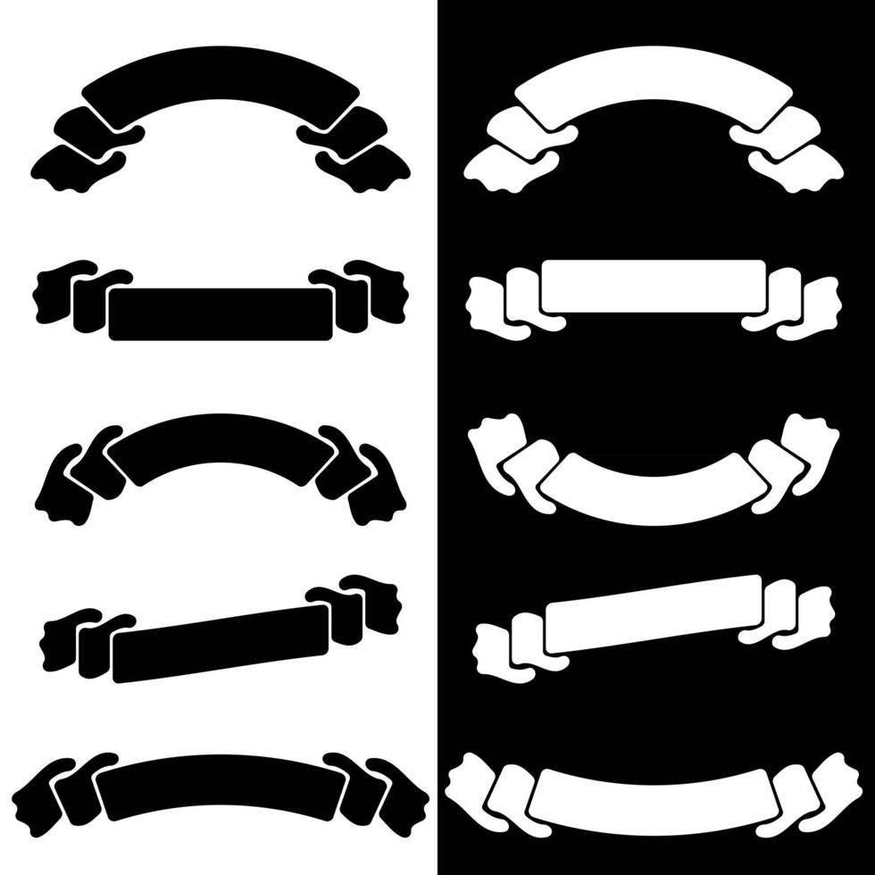 Set the white and black insulated flat ribbon banners vector