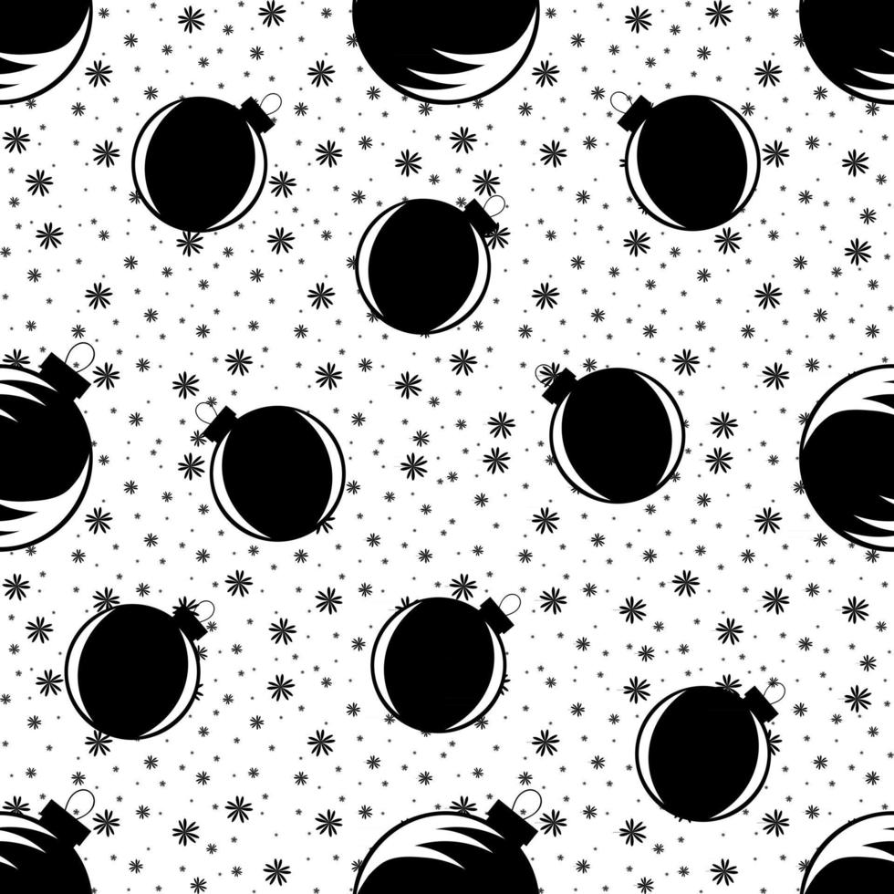 patrón transparente blanco y negro de siluetas de bolas de árbol de Navidad. en el fondo de pequeñas flores abstractas vector