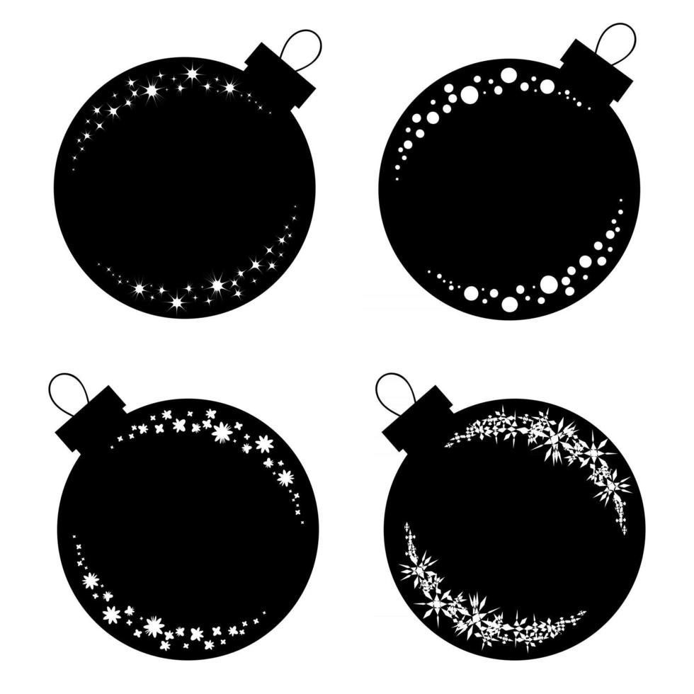 Set of flat isolated black and white silhouettes of Christmas toys balls on a white background vector