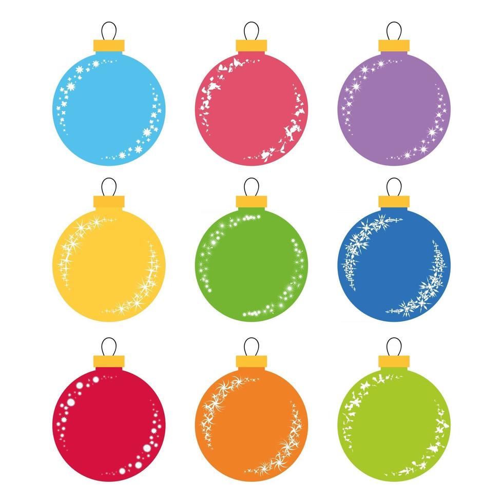 conjunto de bolas de árbol de Navidad aisladas de colores planos. vector