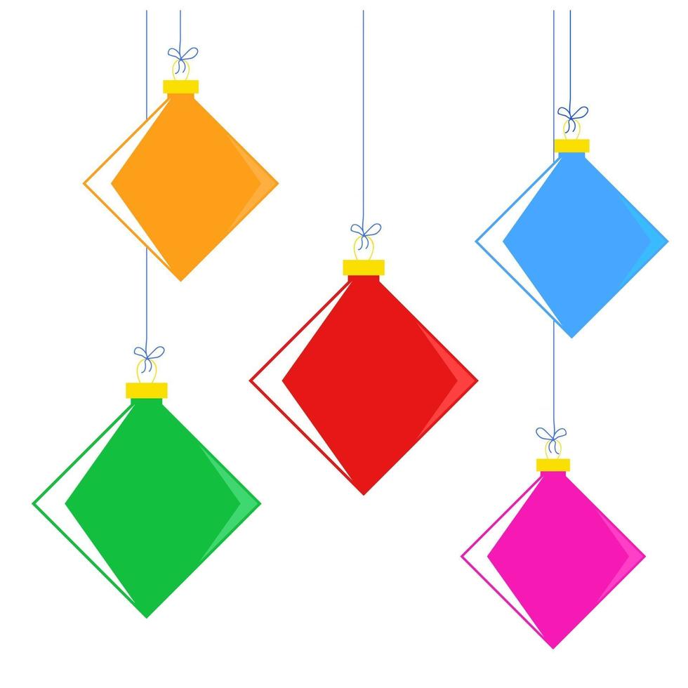 conjunto de colores planos de adornos navideños aislados con cuerdas finas de forma cuadrada. sobre un fondo blanco. diseño simple para postales. vector