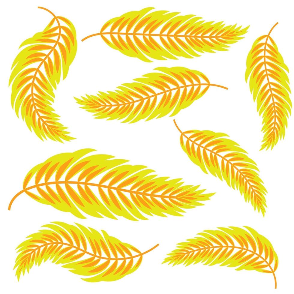 Set flat abstract isolated yellow leaf curving in different directions vector