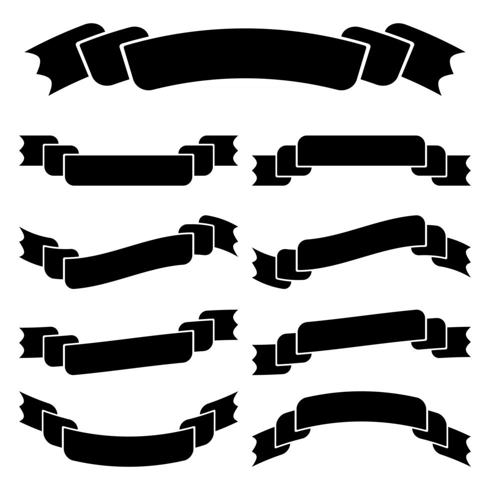 A set of flat black isolated silhouettes of ribbons banners on white background vector