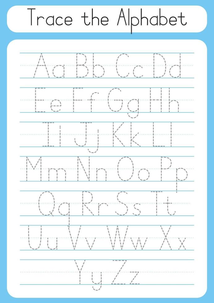 Trace letters. Writing practice. Tracing worksheet for kids. Learn alphabet. ABC game. Vector illustration. Cartoon style.