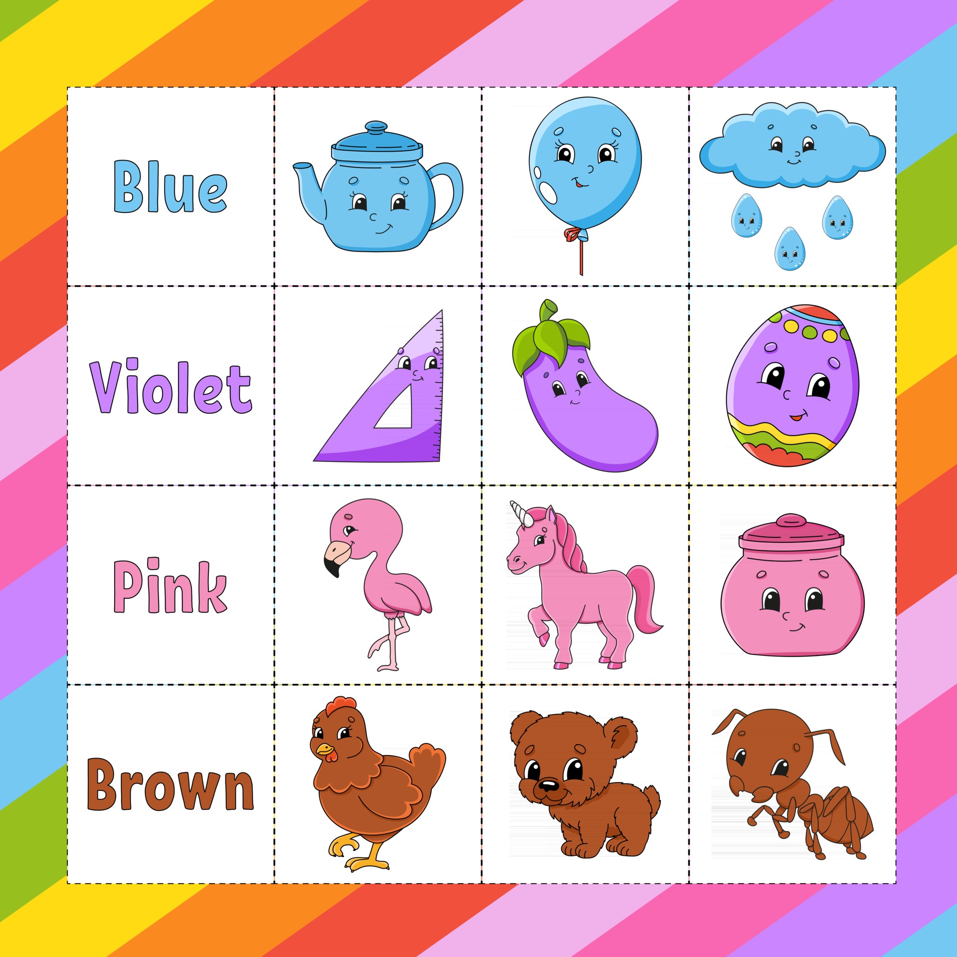 Learning colors. Flashcard for kids. Cute cartoon characters. Picture set  for preschoolers. Education worksheet. Vector illustration. 2880224 Vector  Art at Vecteezy