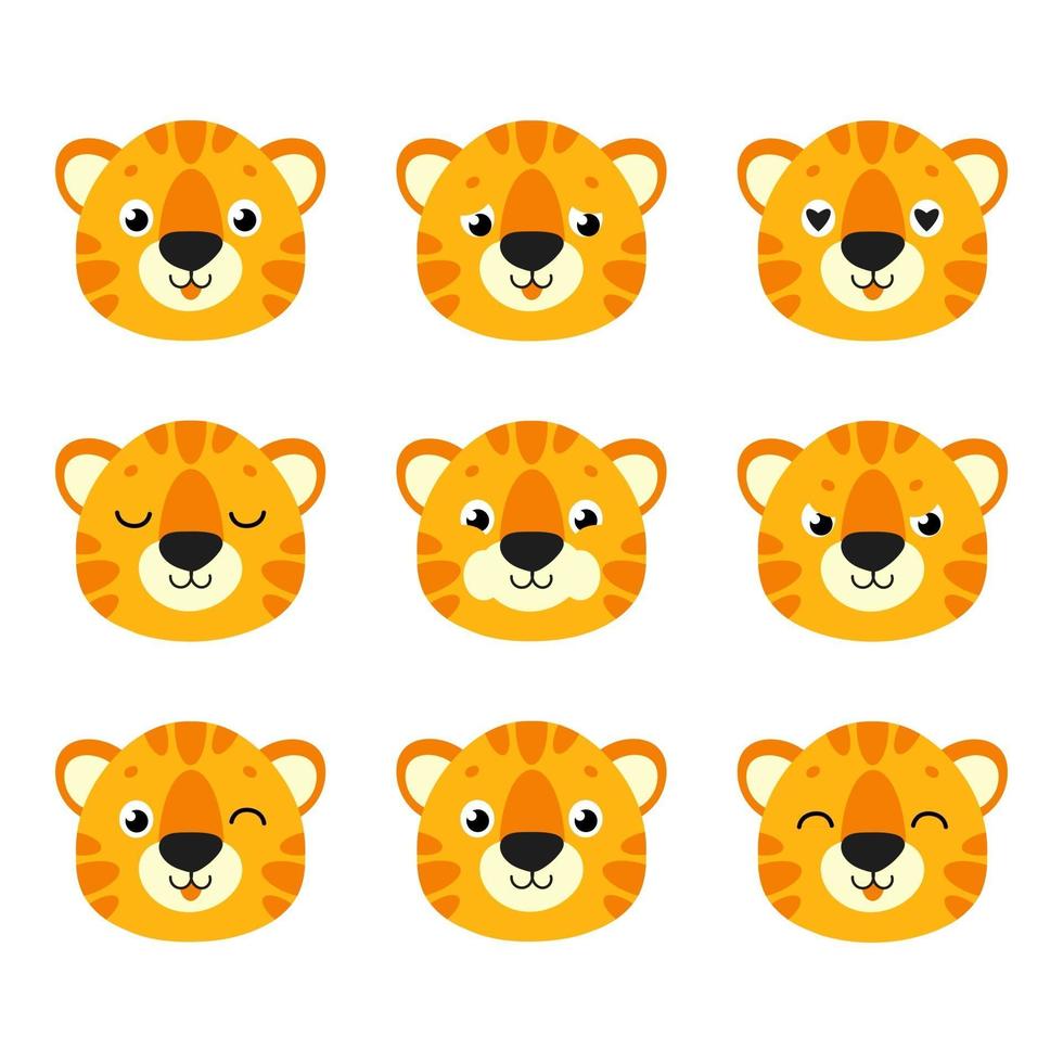 Cute tiger. Wild animal. Cartoon character. Colorful vector illustration. Isolated on white background. Design element. Template for your design, books, stickers, cards.