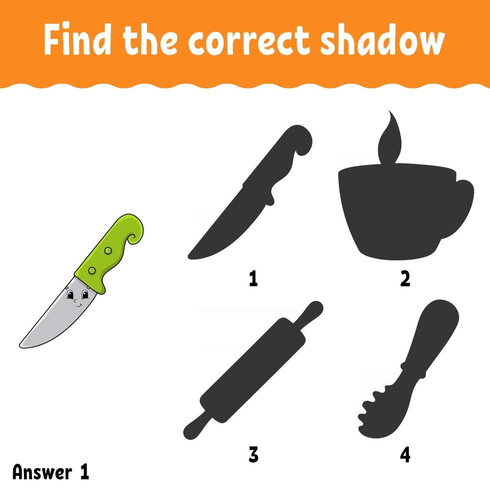 Find the correct shadow. Education developing worksheet. Matching game for kids. Activity page. Puzzle for children. Cartoon character. Isolated vector illustration.