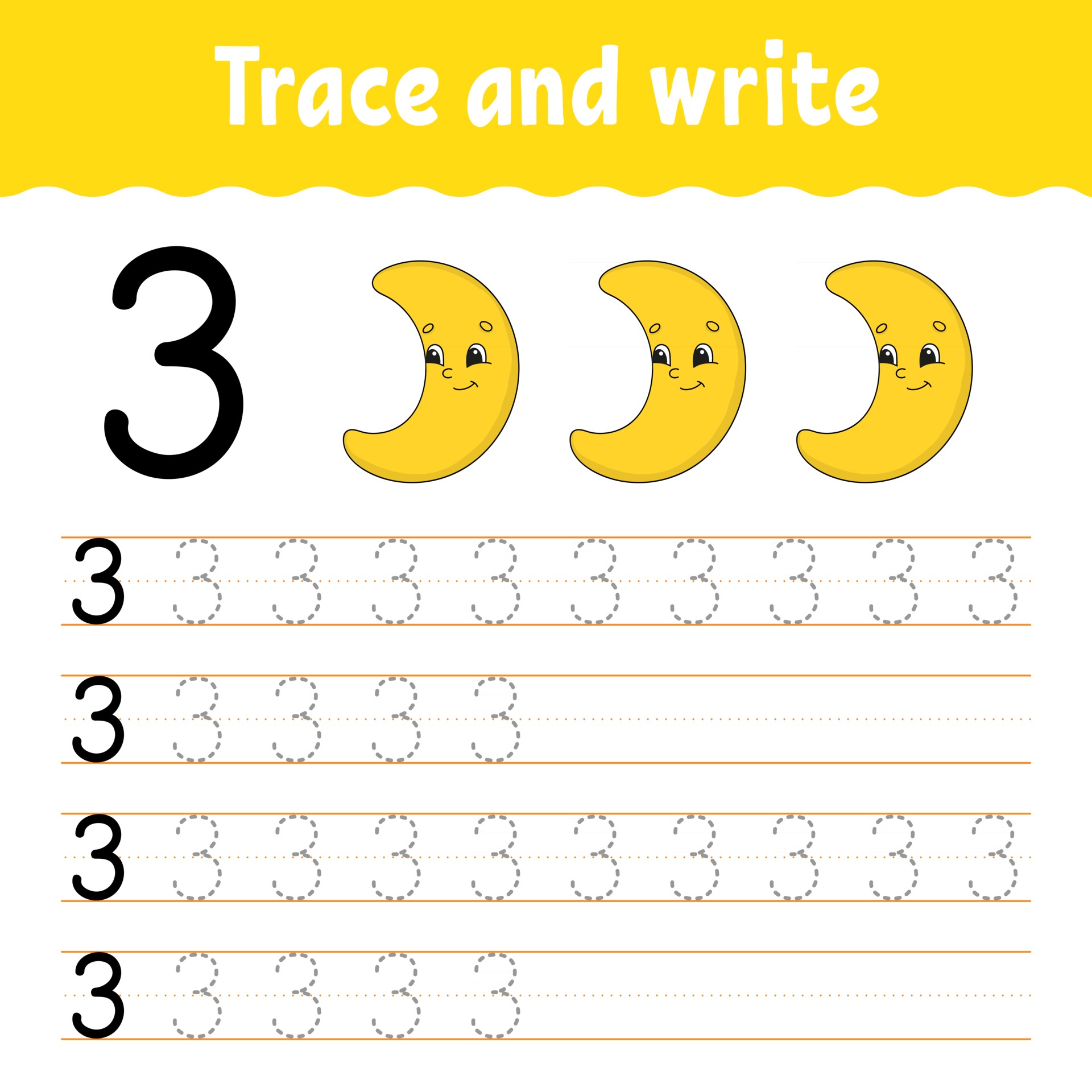 Learn Numbers. Trace and write. Handwriting practice. Learning