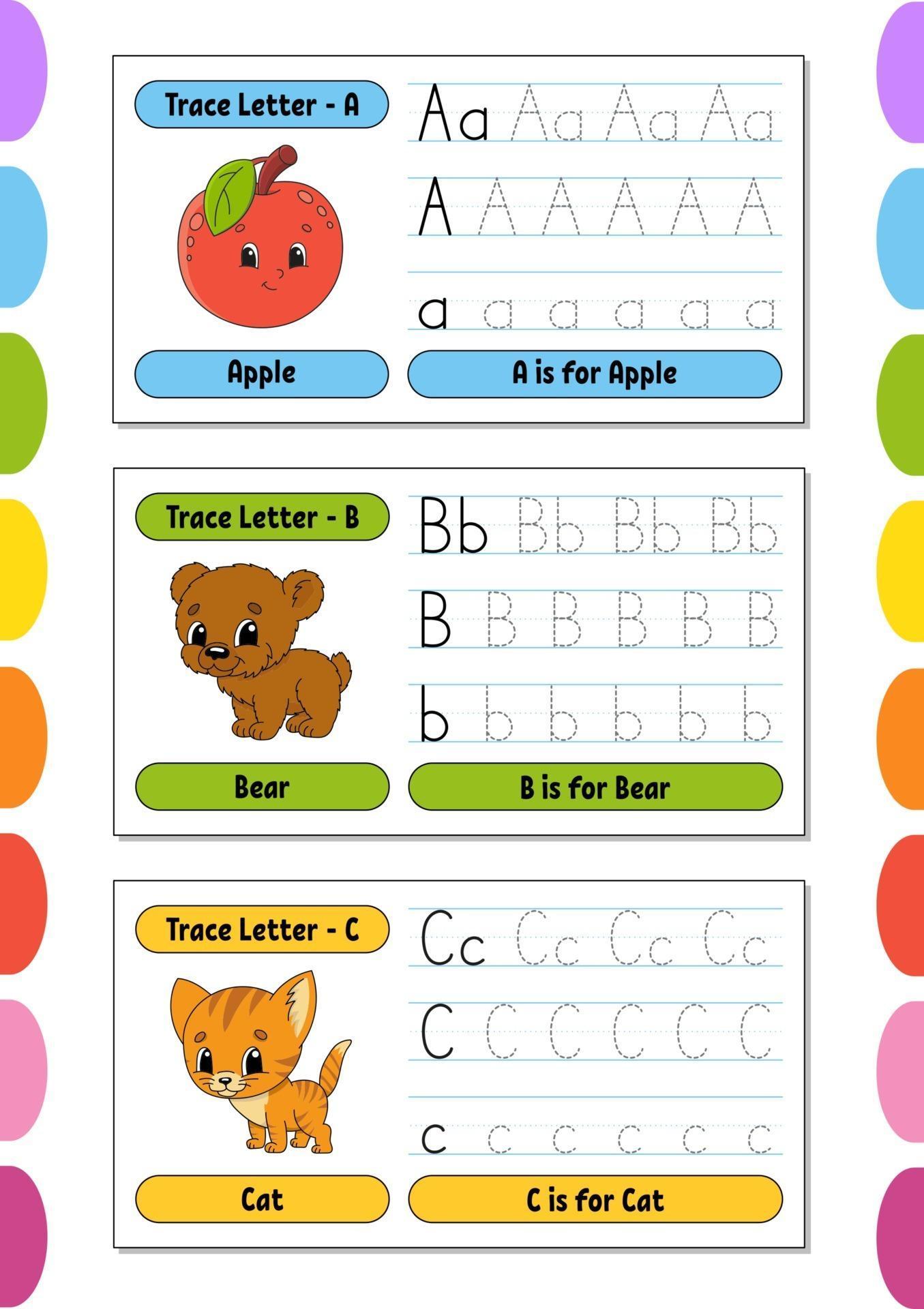 Writing Letters Set Tracing Page Practice Sheet Worksheet For Kids Learn Alphabet Cute