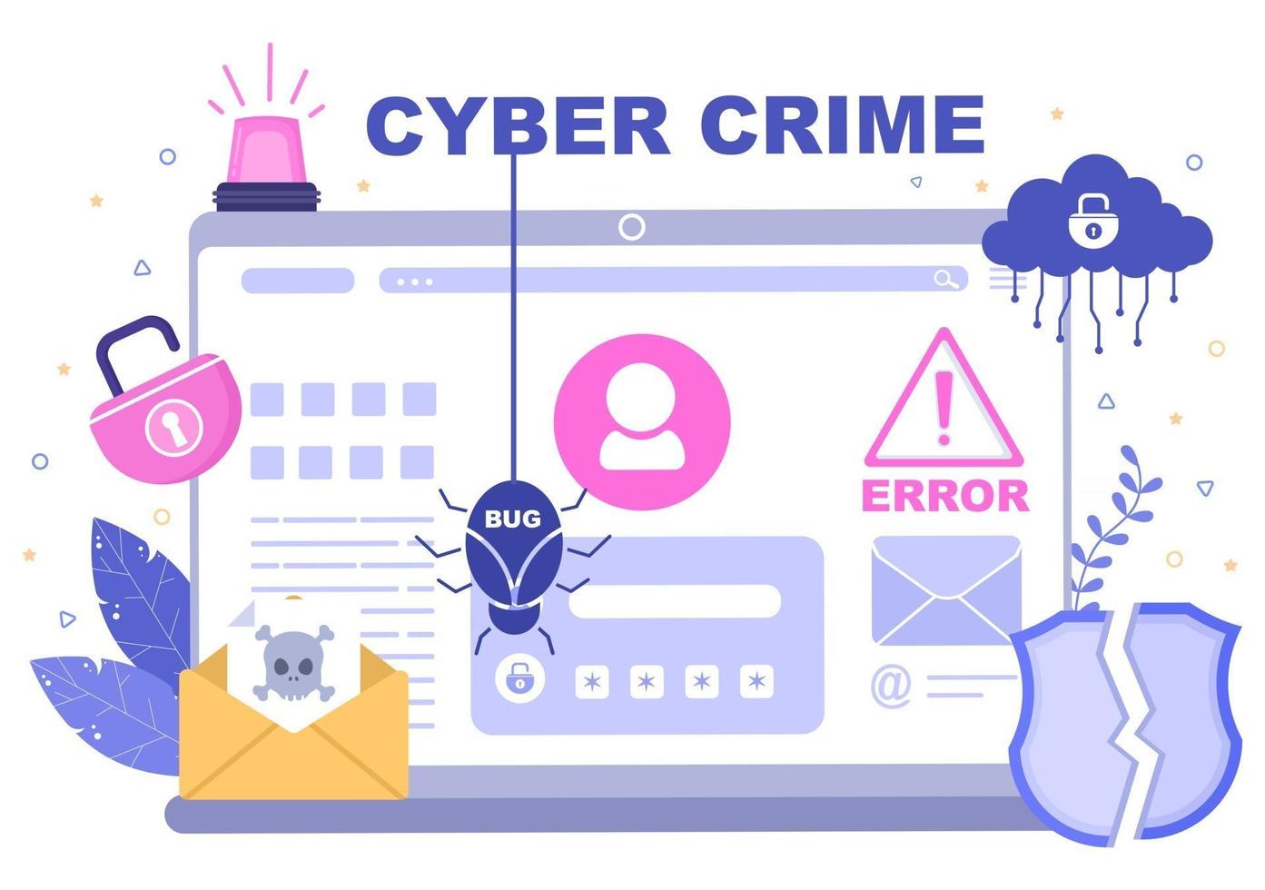 Cyber Crime Illustration Phishing Stealing Digital Data, Device System, Password, and Bank Document From the Computer vector