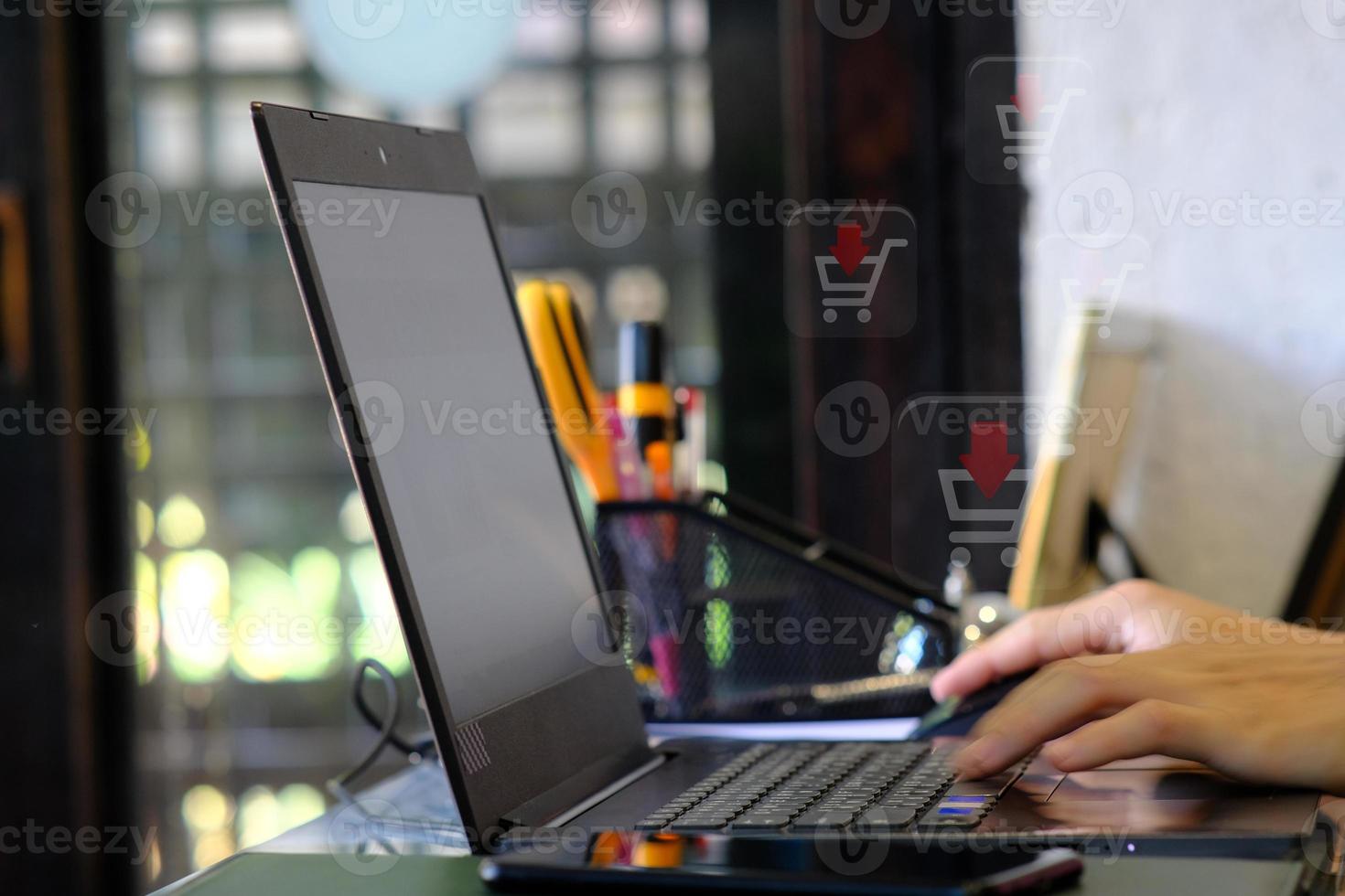 Businessman working on data analytics process management with financial charts and graph and automated marketing dashboard photo