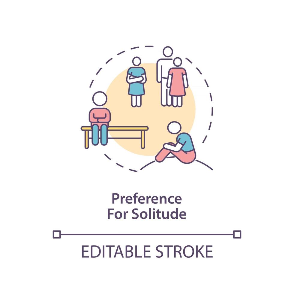 Preference for solitude in autism concept icon. Autism sign abstract idea thin line illustration. Loneliness experience. Focus on inner world. Vector isolated outline color drawing. Editable stroke