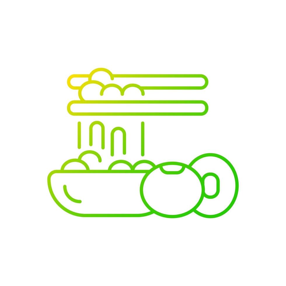 icono de vector lineal degradado natto. preparación de comidas pegajosas tradicionales. soja fermentada. alimentos vegetarianos. símbolos de color de línea fina. pictograma de estilo moderno. dibujo de contorno aislado vectorial