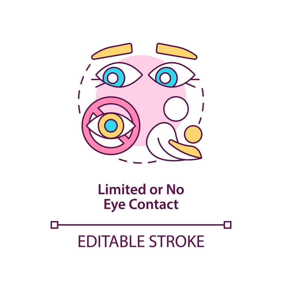 Limited and no eye contact concept icon. Autism sign in kids abstract idea thin line illustration. Avoid gaze at people. Behavioral difference. Vector isolated outline color drawing. Editable stroke