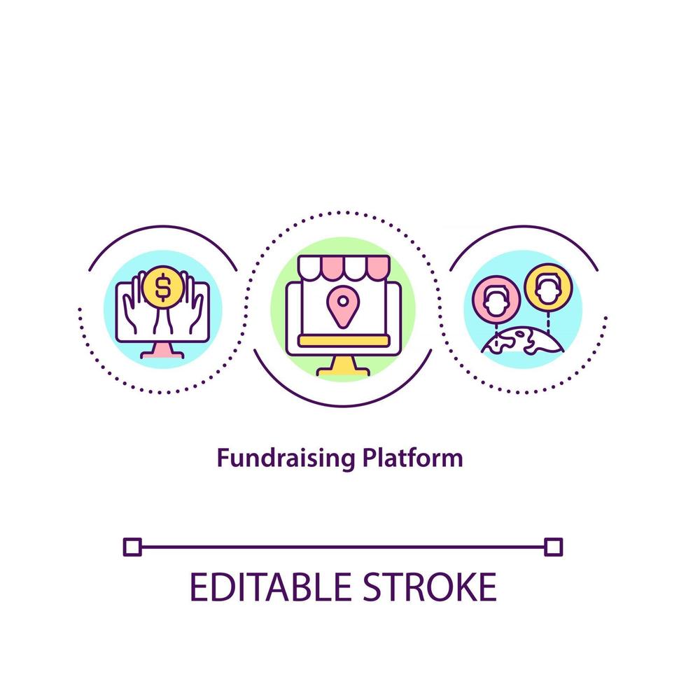 Fundraising platform concept icon. Place to collect investments for future projects. Charity application idea thin line illustration. Vector isolated outline color drawing. Editable stroke