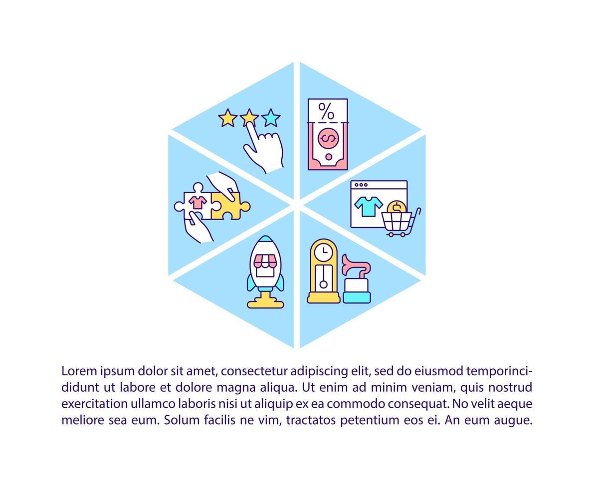 Online marketplace concept line icons with text. Page vector template with copy space. Brochure, magazine, newsletter design element. Remote retail linear illustrations on white