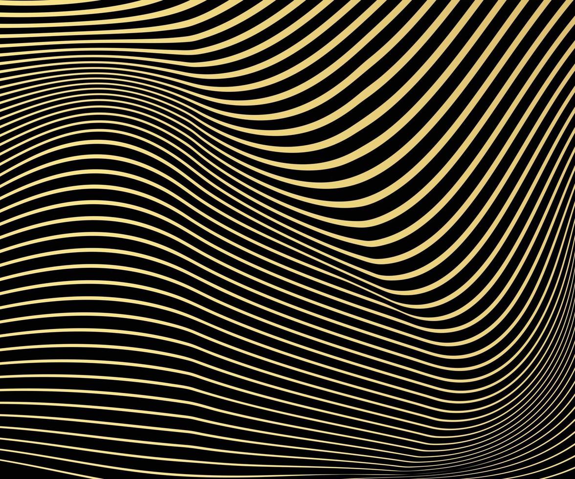 Abstract gold color warped Diagonal Striped Background. Vector curved twisted slanting, waved lines texture. Brand new style for your business design.
