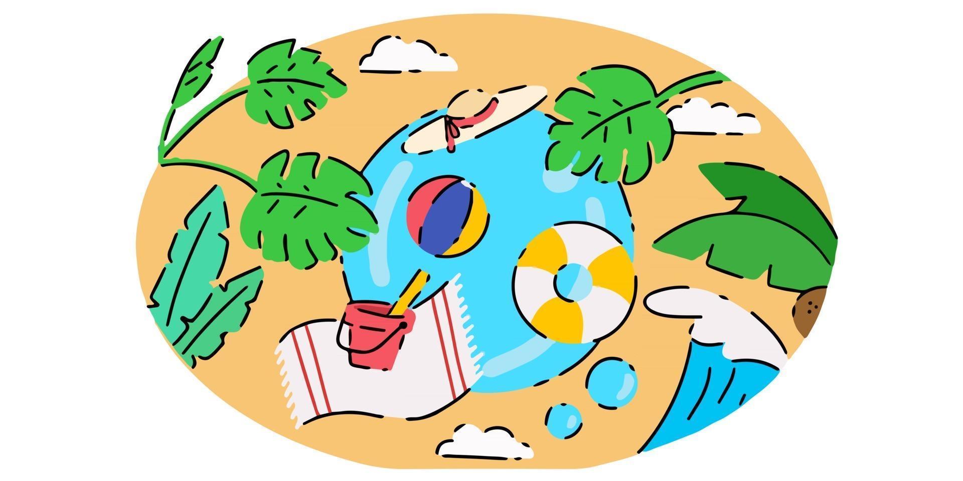 ilustración de doodle temática de verano creativo fresco vector