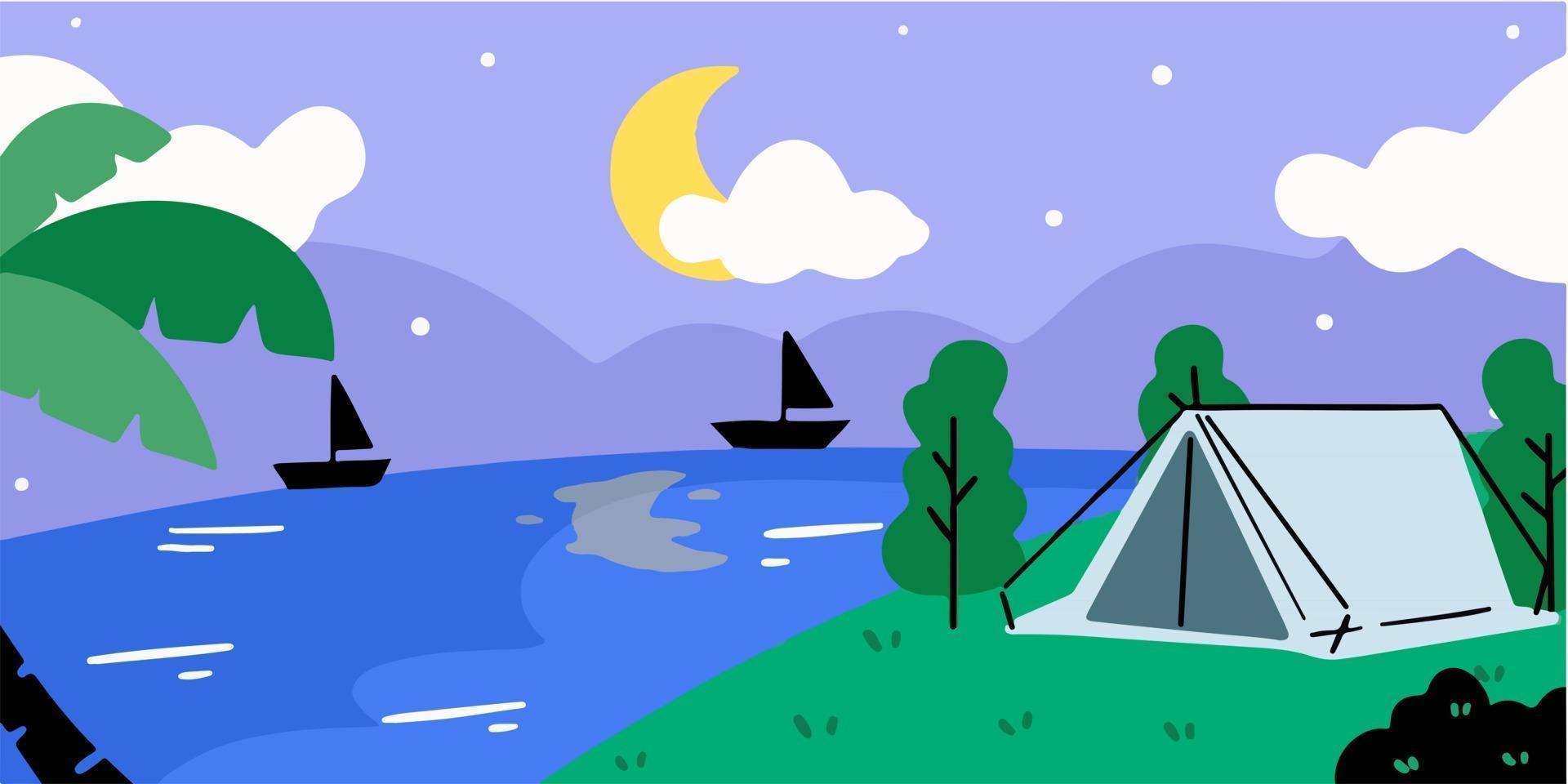 noche relajante en el campamento de verano doodle ilustración vector
