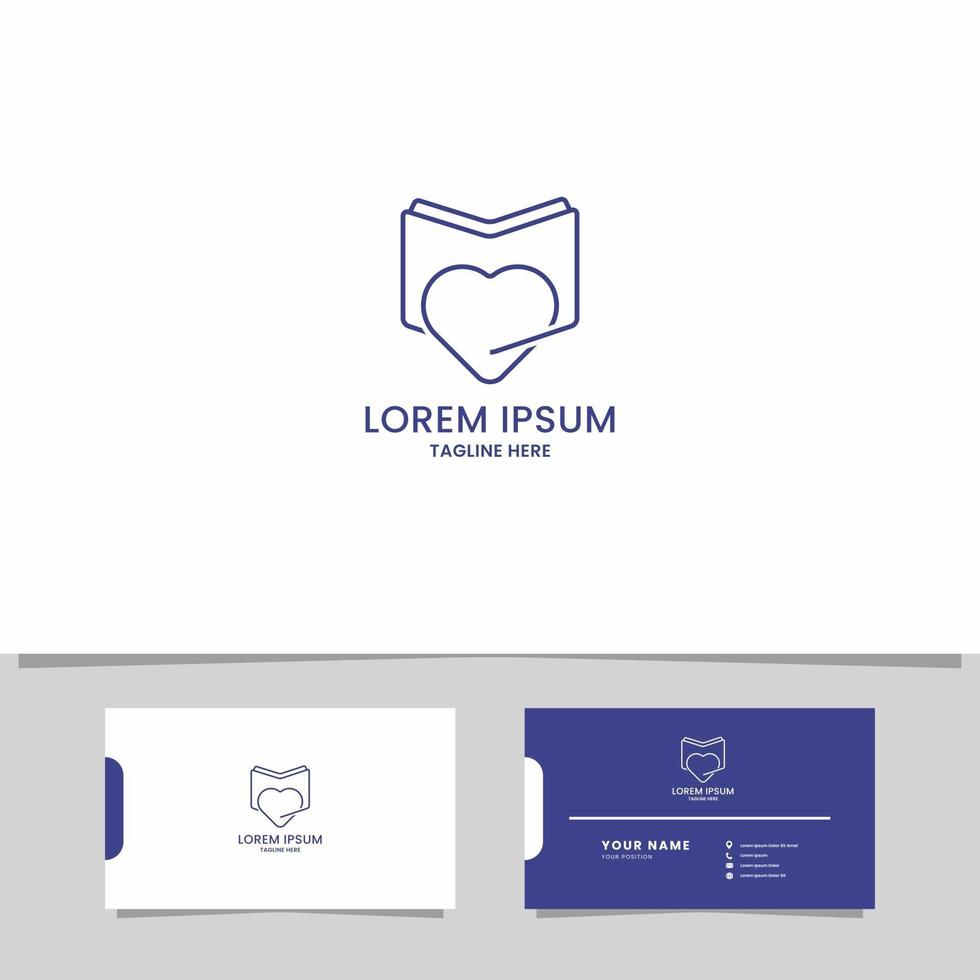 Line Art Heart on Book Logo with Business Card Template vector