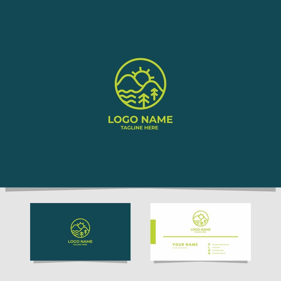 Mountain Landscape on Circle Logo with Business Card Template vector