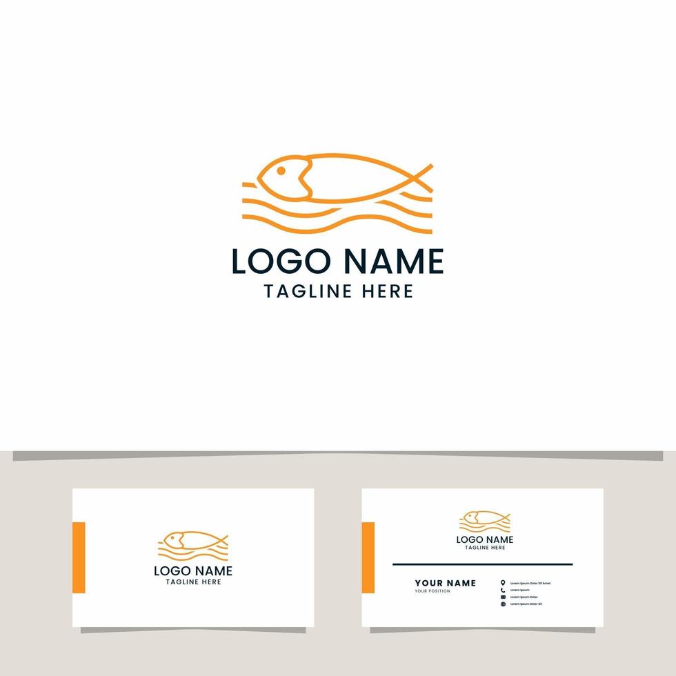 Line Art Fish on Water Logo with Business Card Template vector