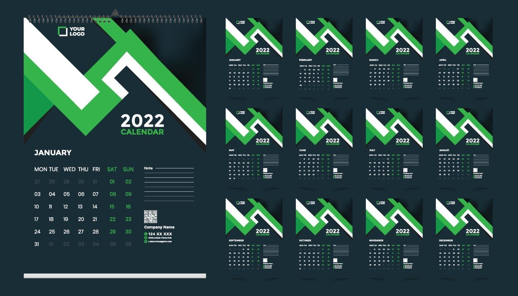 Diseño de plantilla de calendario de pared 2022 gratis con vector. diario del planificador con lugar para la foto. vector