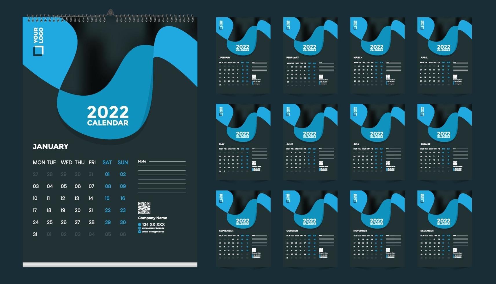 Free wall calendar 2022 template design with vector. Planner diary with Place for Photo. vector