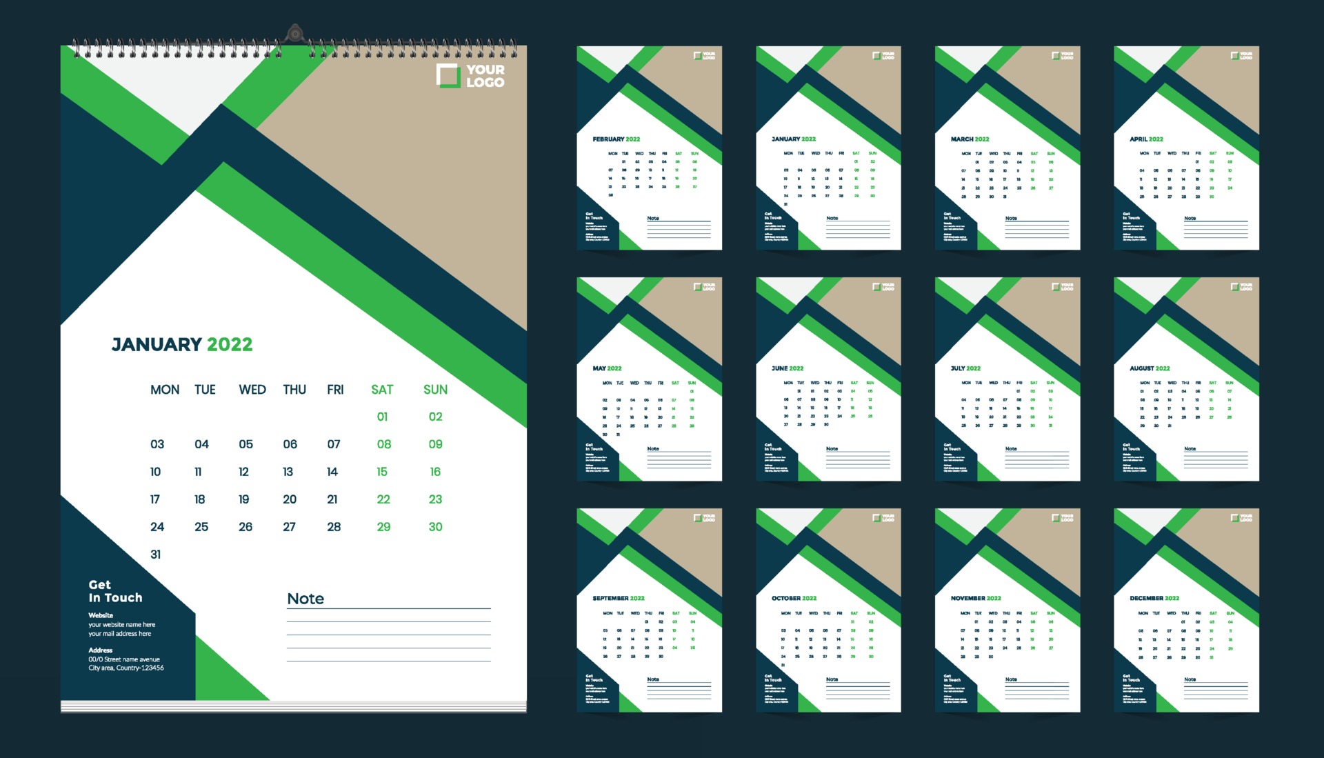 Free wall calendar 2022 template design with vector. Planner diary with