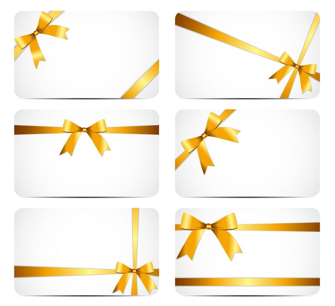 Gift Card with Gold Ribbon and Bow. Vector illustration