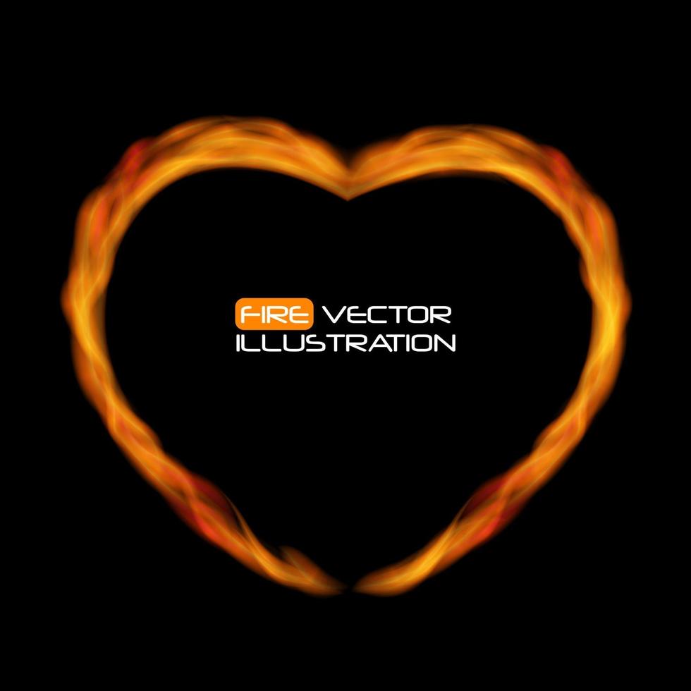 Naturalistic Fire Heart on Dark Background. Vector Illustration