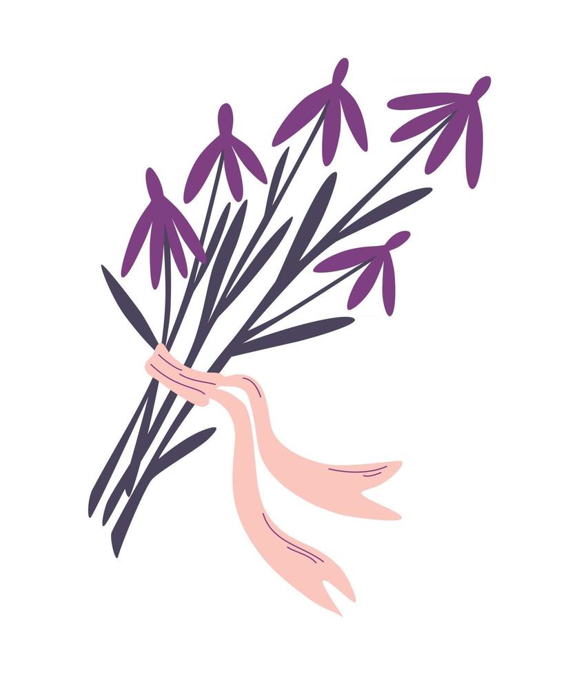 Hierbas mágicas para brujería. ramo de flores silvestres. flores con un lazo. hierba y planta. herbario, ingredientes de brujería, aromaterapia. ilustración vectorial aislado en un fondo blanco. vector