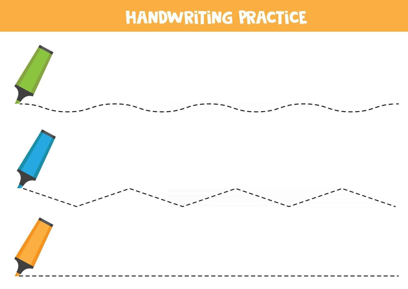 práctica de escritura a mano con marcadores. trazar líneas. vector