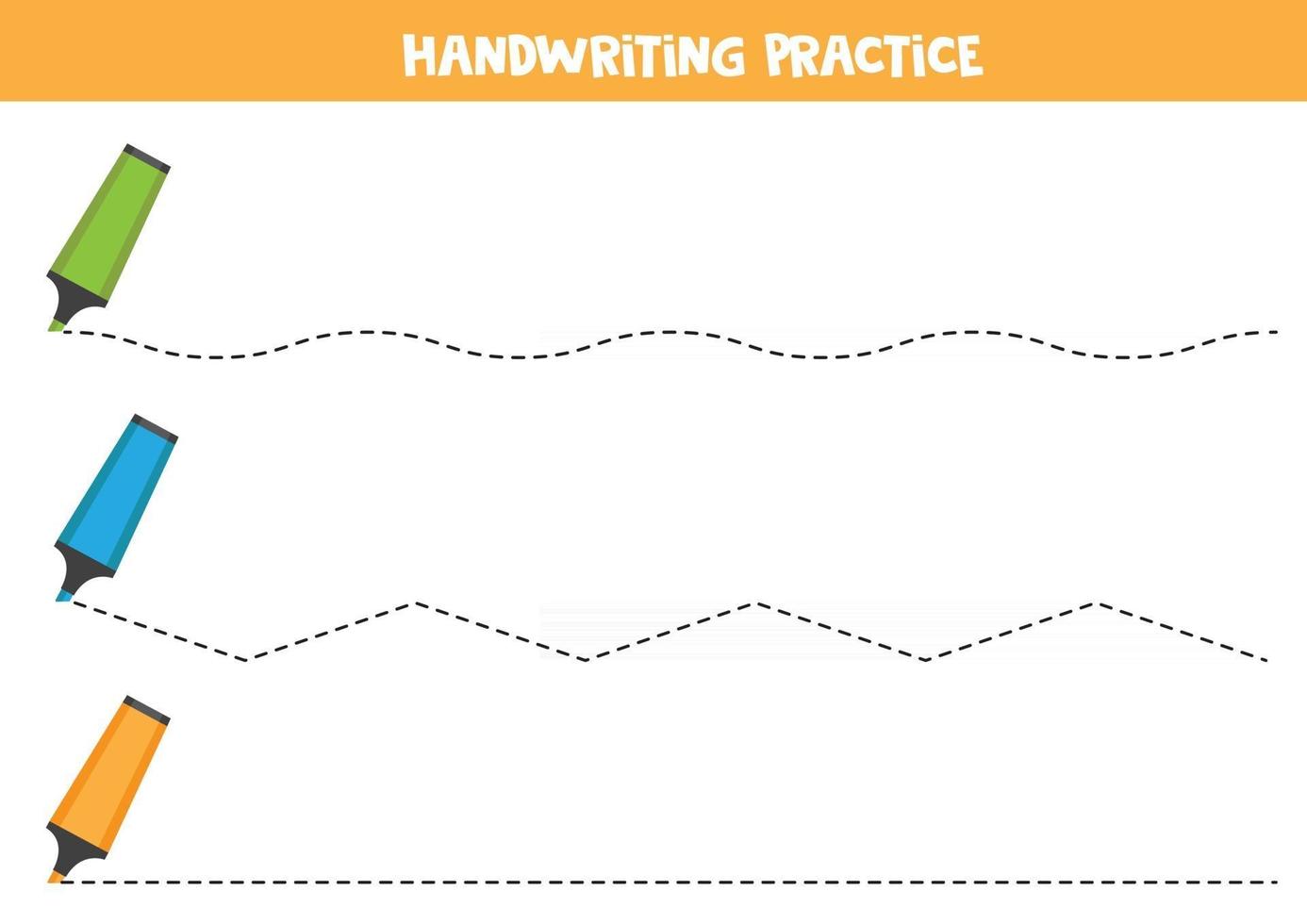 Handwriting practice with markers.  Tracing lines. vector