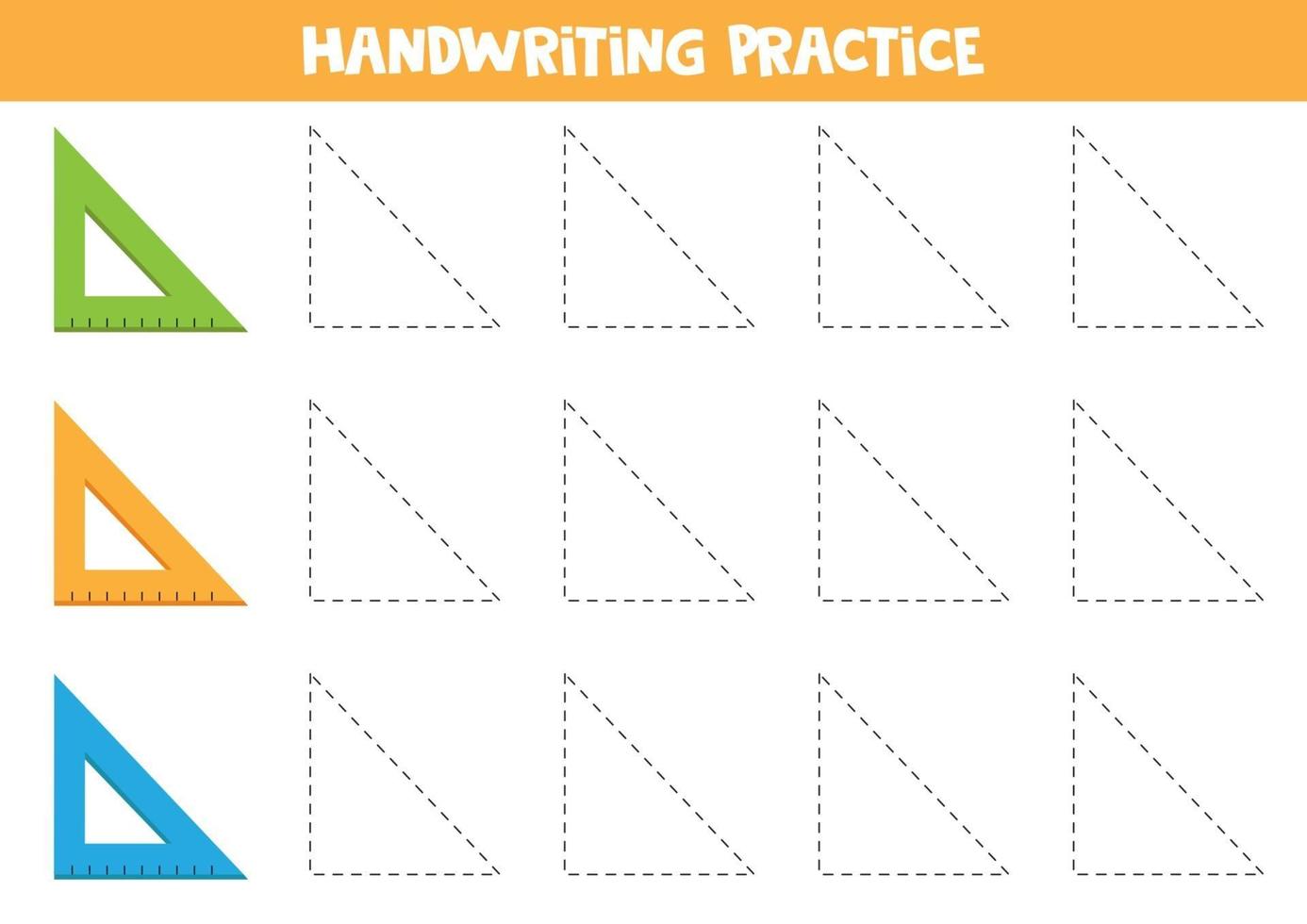 práctica de escritura a mano con regla. trazar triángulos. vector