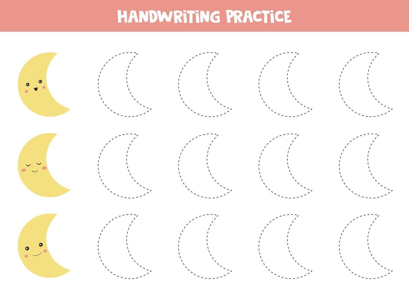Educational worksheet for kids. Games for kids. Tracing lines. Handwriting practice with moon. vector