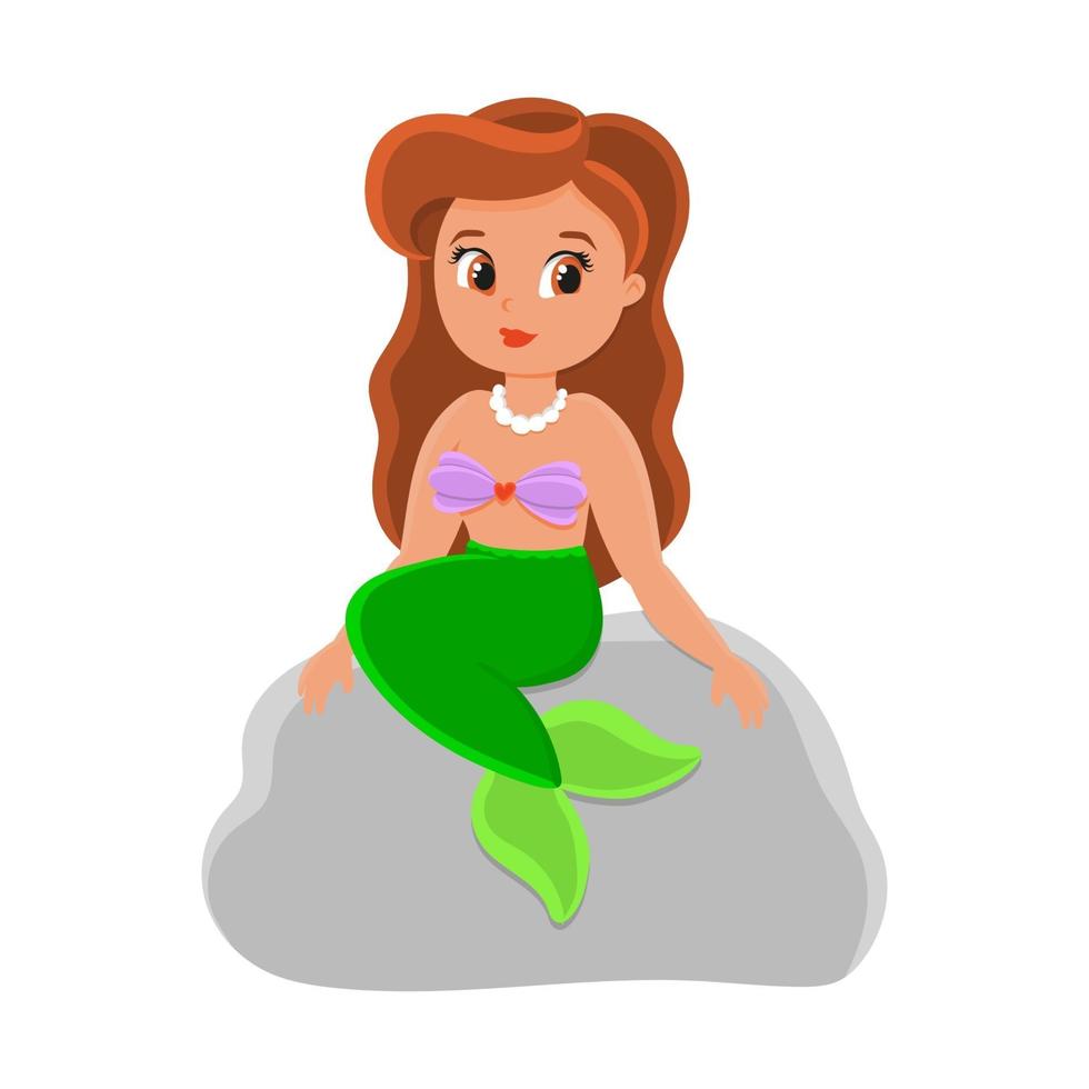 lindo personaje. pequeña sirena. ilustración vectorial colorida. estilo de dibujos animados. aislado sobre fondo blanco. elemento de diseño. vector