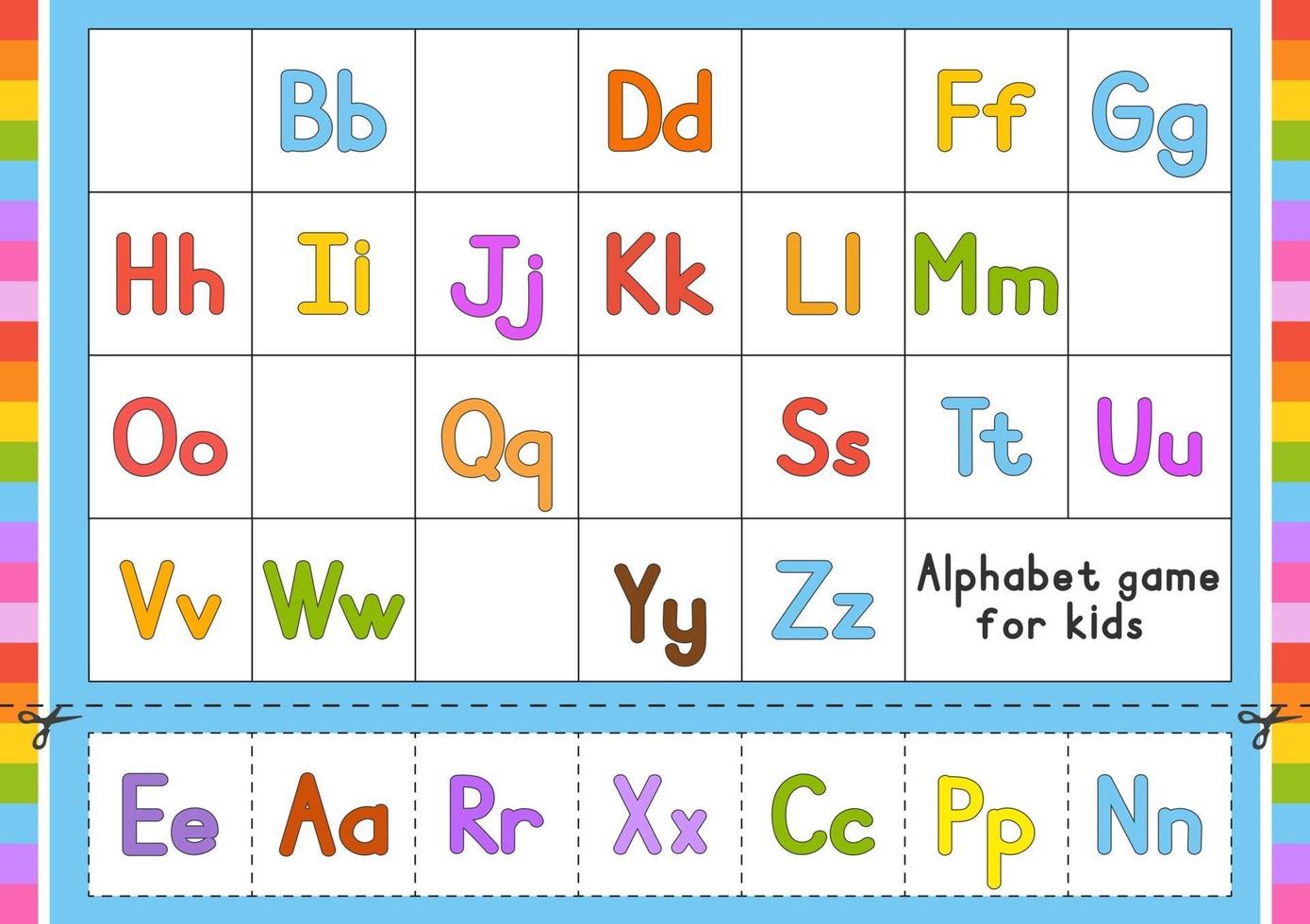 English alphabet. Vector set. Bright color style. Cartoon ABC. Funny hand drawn font. Lowercase and uppercase letters