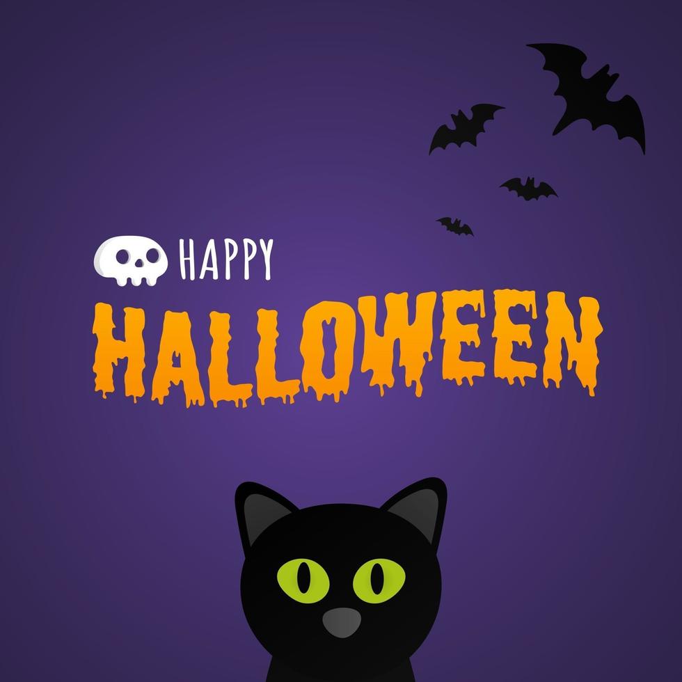 Happy Halloween text postcard banner with witch cat vector