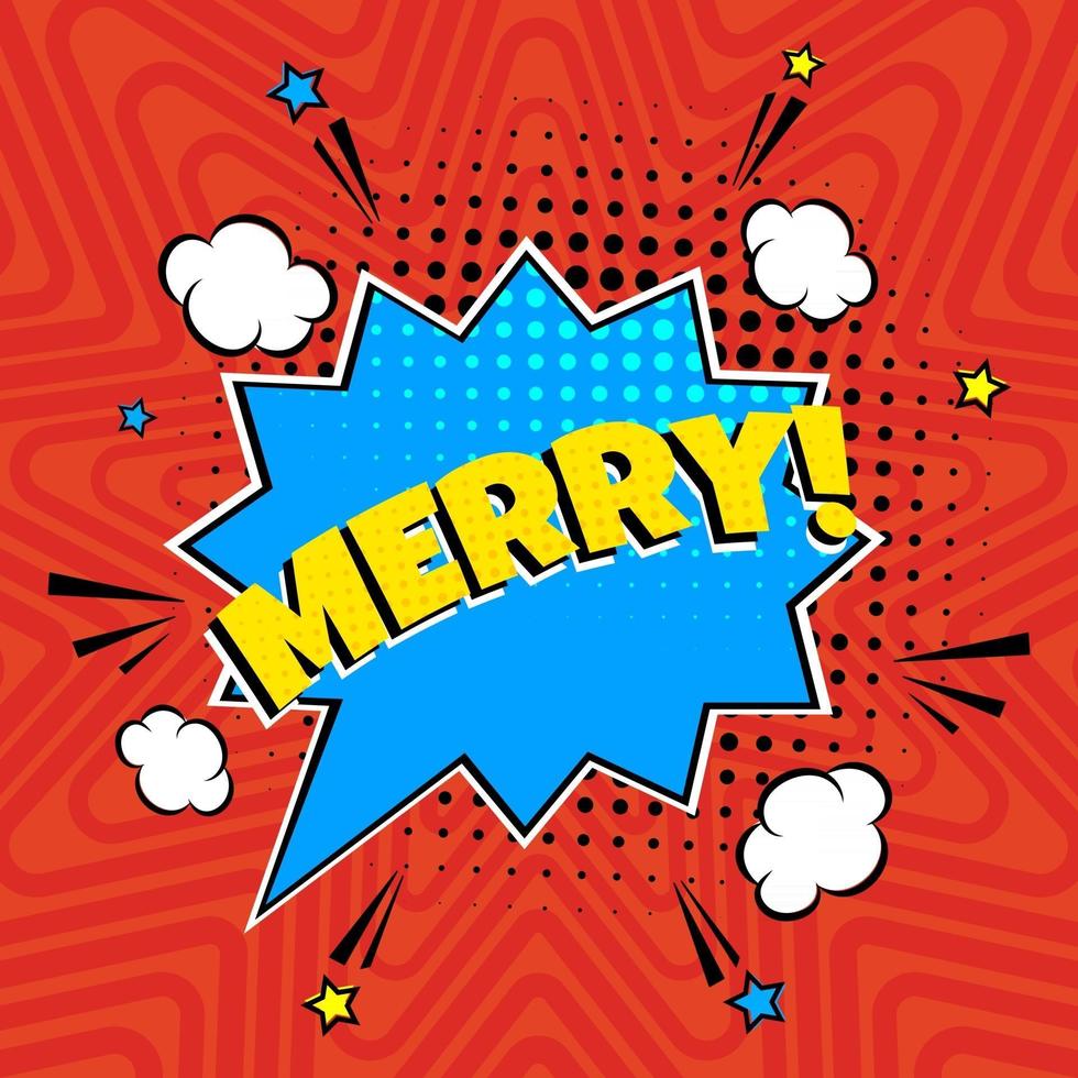 Comic Lettering Merry In The Speech Bubbles Comic Style Flat Design. vector