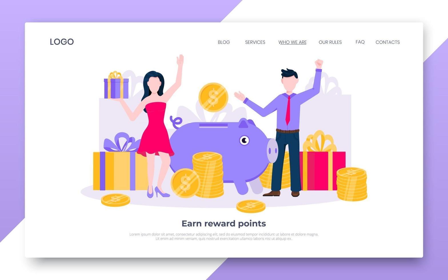 Earn points business landing page concept flat style design vector illustration.