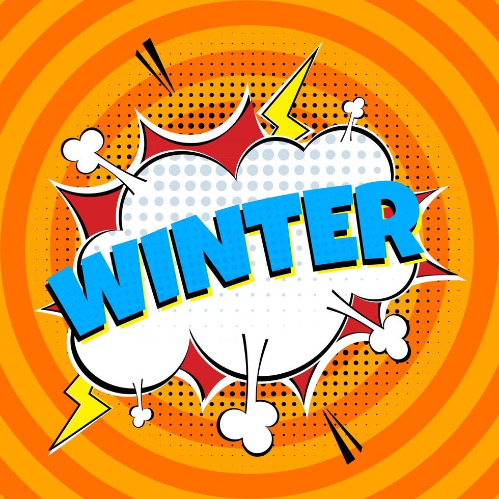 Comic Lettering Winter In The Speech Bubbles Comic Style Flat Design. vector