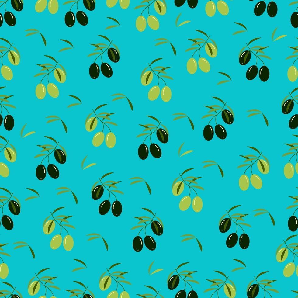 Olives seamless pattern, black and light olives, vector background in flat style