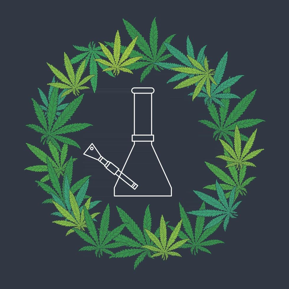 Marijuana frame in the shape of a circle with glass bong vector