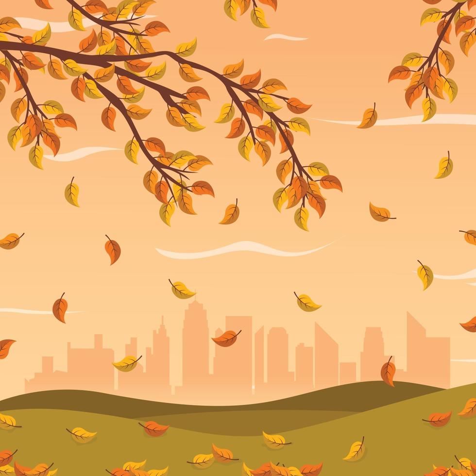 otoño en el parque de la ciudad, ilustración de otoño vector