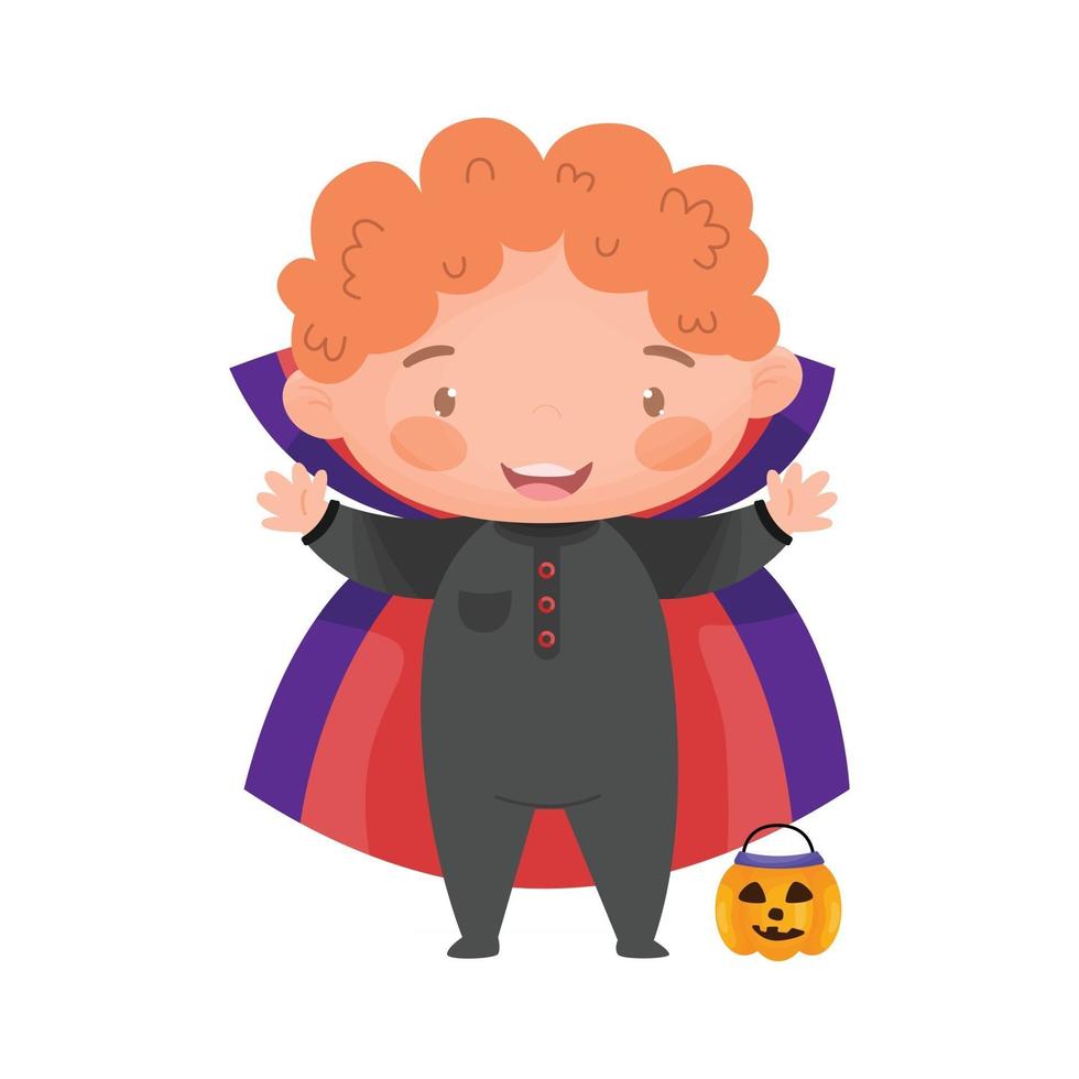 Kid in Halloween Dracula costume vector