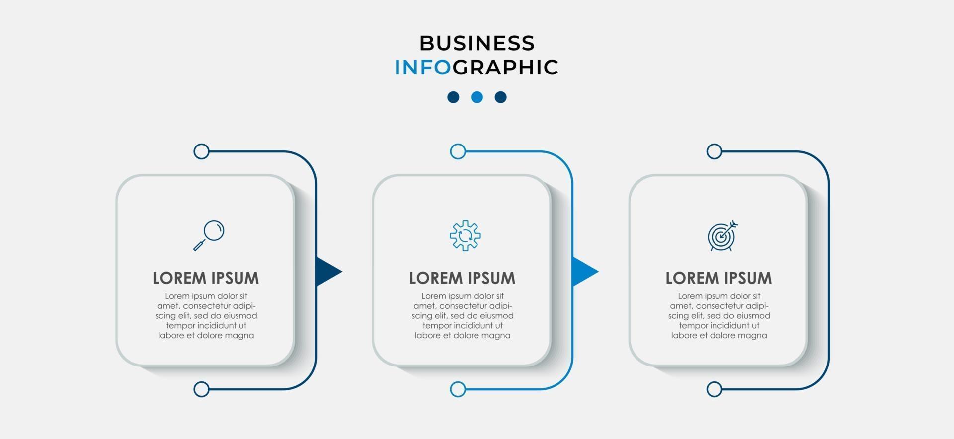 Plantilla mínima de infografías de negocios. línea de tiempo con 6 pasos, opciones e iconos de marketing. Infografía lineal de vector con dos elementos conectados en círculo. se puede utilizar para presentaciones. vector eps10