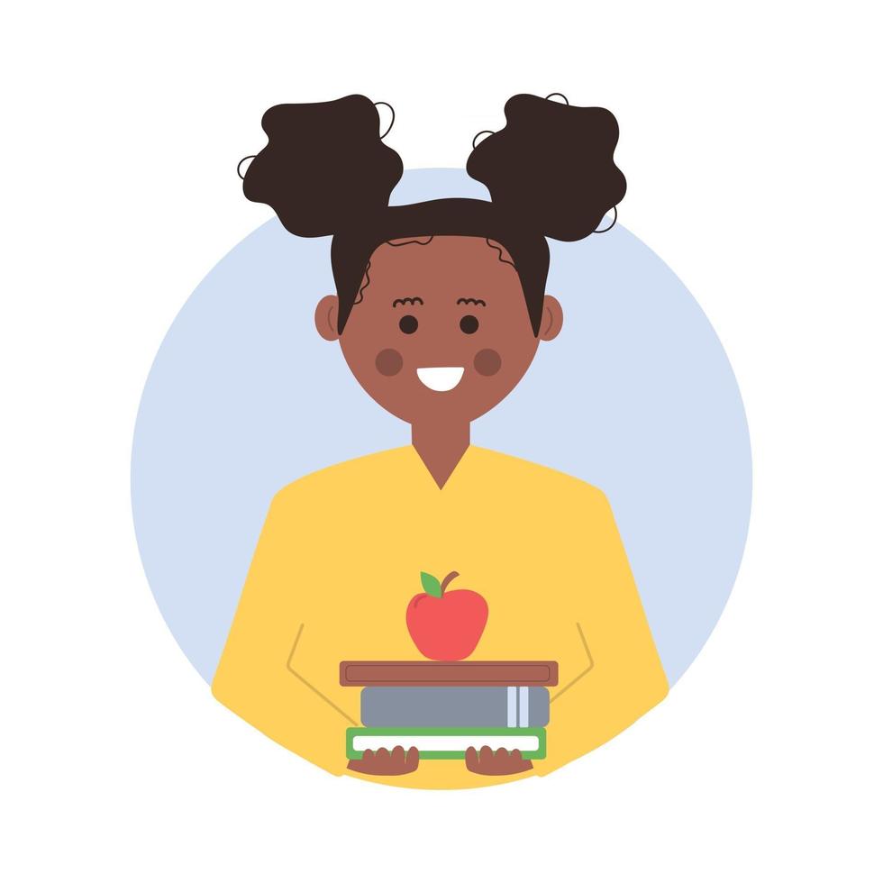 linda chica con libros en sus manos. ilustración plana. educación, estudio, amor leer concepto. vector