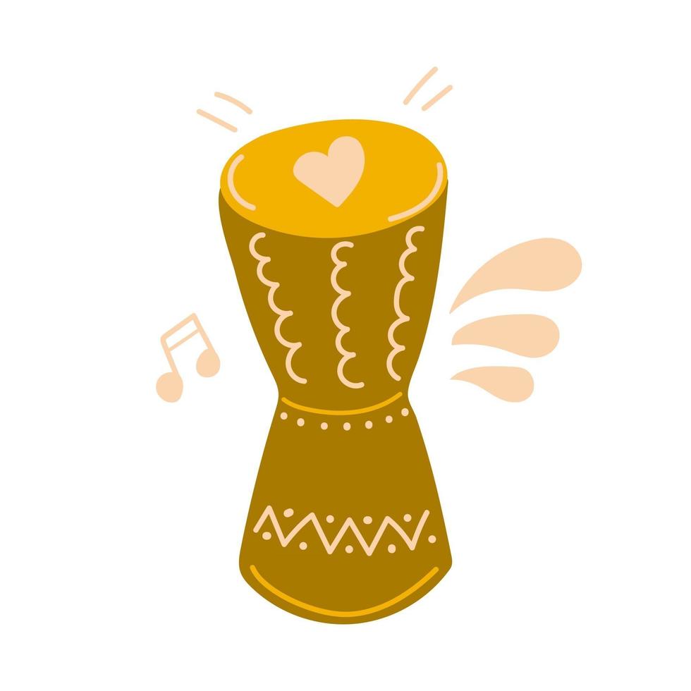 Musical instrument djembe drum. Hand drawn flat illustration. vector